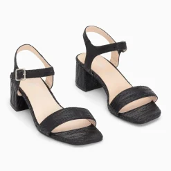 Sandales à talon Jenna noires en tissu jacquard