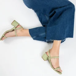 Sandales à talon minimalistes Oriane vert pastel