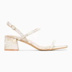 Sandales à talon minimalistes Tiphaine tissées blanc et or