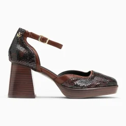Sandales Claire marron serpent à plateforme et talon bois