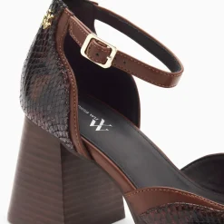 Sandales Claire marron serpent à plateforme et talon bois