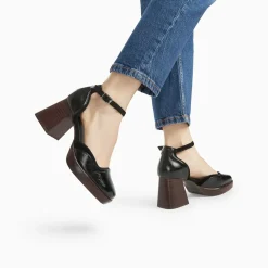 Sandales Claire noires à plateforme et talon bois