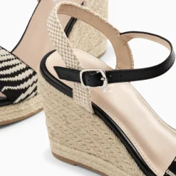 Sandales compensées Honorine noires en tissu jacquard