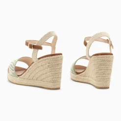 Sandales compensées Honorine vert en tissu jacquard