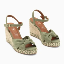 Sandales compensées nouées Céline kaki pastel