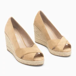 Sandales compensées peep-toe Léonie beiges