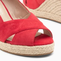Sandales compensées peep-toe Léonie framboise
