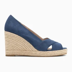 Sandales compensées peep-toe Léonie bleu marine