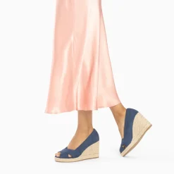 Sandales compensées peep-toe Léonie bleu marine