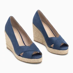 Sandales compensées peep-toe Léonie bleu marine