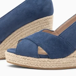 Sandales compensées peep-toe Léonie bleu marine