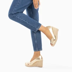 Sandales compensées peep-toe Léonie or