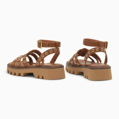 Sandales Inaya camel à oeillets et plateforme crantée