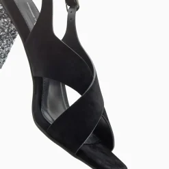 Sandales Milan noires à brides croisées et talon argent pailleté