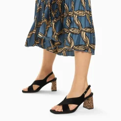 Sandales Milan noires à brides croisées et talon bronze pailleté