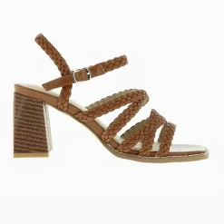 Sandales Miranda camel à multibrides tressées et talon haut