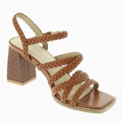 Sandales Miranda camel à multibrides tressées et talon haut
