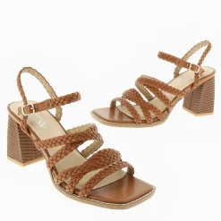 Sandales Miranda camel à multibrides tressées et talon haut
