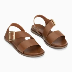 Sandales plates Ameline camel à larges brides