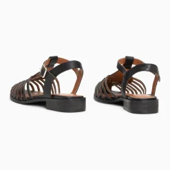 Sandales plates Anne style pêcheur à fines brides noir mat