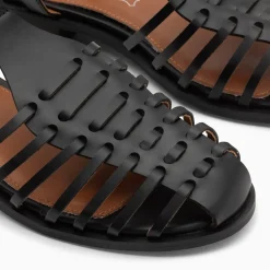 Sandales plates Anne style pêcheur à fines brides noir mat