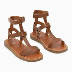 Sandales plates Assia camel à scratchs