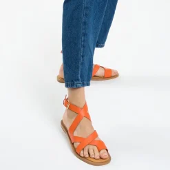 Sandales plates Magali orange à passe-pouce