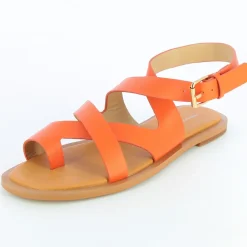 Sandales plates Magali orange à passe-pouce