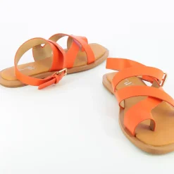 Sandales plates Magali orange à passe-pouce