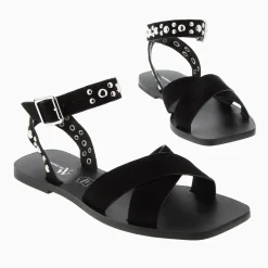 Sandales plates Zora noires à clous