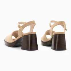Sandales Tyrah beiges à plateforme et talon bois