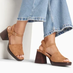 Sandales Tyrah camel à plateforme et talon bois