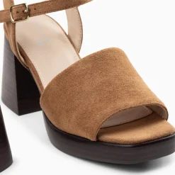 Sandales Tyrah camel à plateforme et talon bois