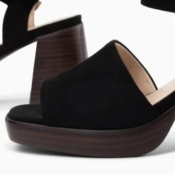Sandales Tyrah noires à plateforme et talon bois
