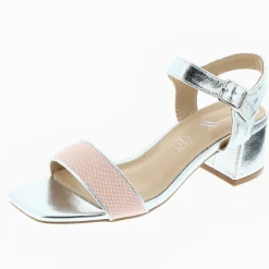 Sandales Veronica argent à bride en mesh rose